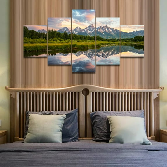 TISHIRON 5PCS Framed Canvas Wall Art Set,60"x32" Sunrise Landscape in Grand Teton National Park Canvas Art Decor
