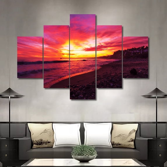 TISHIRON 5PCS Framed Canvas Wall Art Set,60"x40" Beach of Beautiful Sunset Canvas Art Decor
