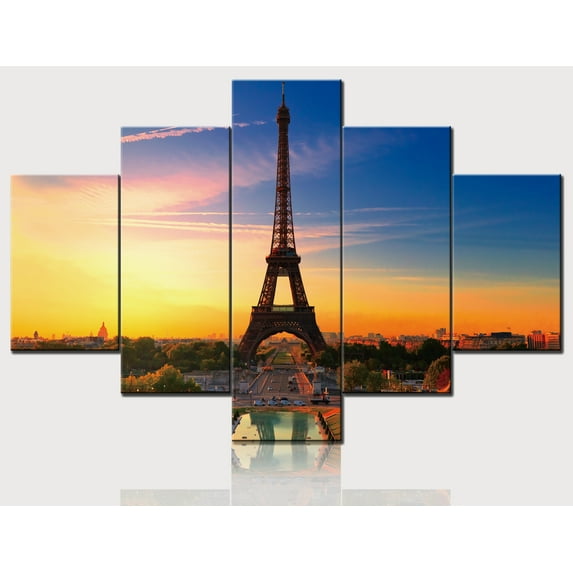 TISHIRON 5PCS Framed Canvas Wall Art Set,60"x40" Beautiful View of Eiffel Tower Canvas Art Decor