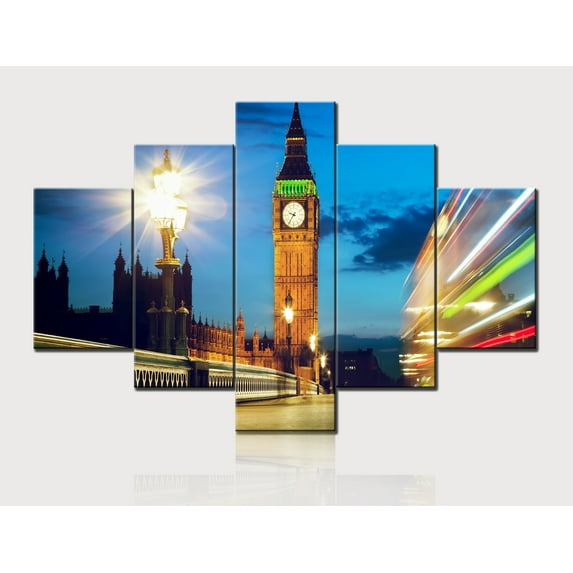 TISHIRON 5PCS Framed Canvas Wall Art Set,60"x40" Big Ben in London Canvas Art Decor