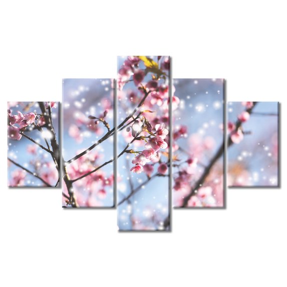 TISHIRON 5PCS Framed Canvas Wall Art Set,60"x40" Cherry Blossoms Canvas Art Decor