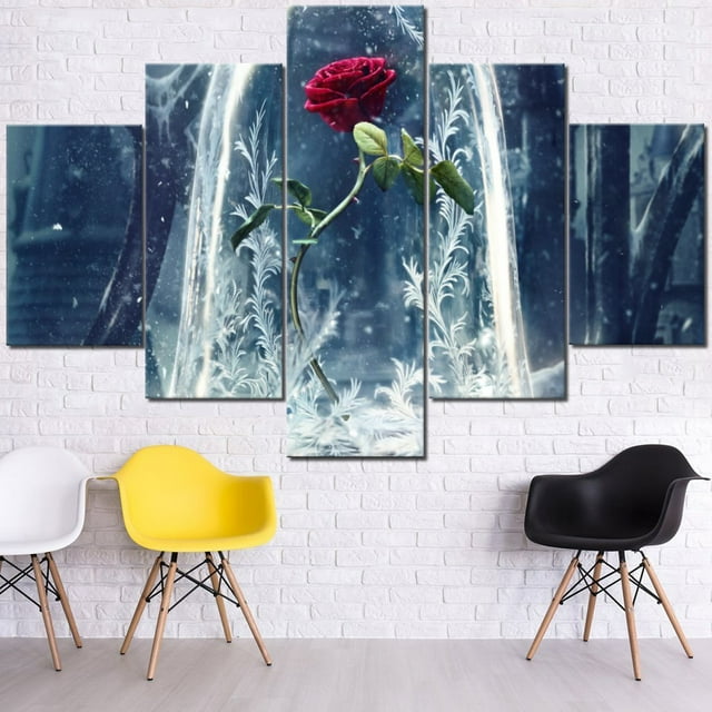 TISHIRON 5PCS Framed Canvas Wall Art Set,60"x40" Everlasting Red Rose Canvas Art Decor