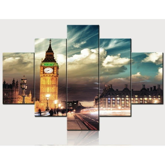 TISHIRON 5PCS Framed Canvas Wall Art Set,60"x40" Houses of Parliament and Big Ben Canvas Art Decor