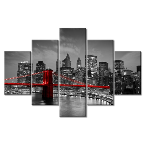 TISHIRON 5PCS Framed Canvas Wall Art Set,60"x40" New York City Brooklyn Bridge Canvas Art Decor