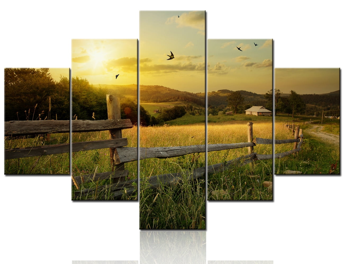 Framed Photo Rural Area TISHIRON 5PCS Framed Canvas Wall Art Set, 60