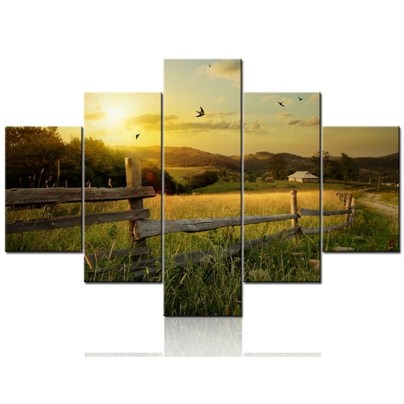 TISHIRON 5PCS Framed Canvas Wall Art Set,60"x40" Rural Field and Grass Canvas Art Decor