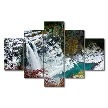 TISHIRON 5PCS Framed Canvas Wall Art Set,60"x40" Snoqualmie Falls Landscape Canvas Art Decor