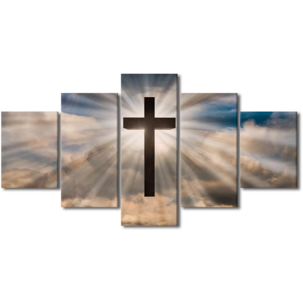 TISHIRON 5PCS Framed Christian Theme Canvas Wall Art Set,60"x32" Jesus ...