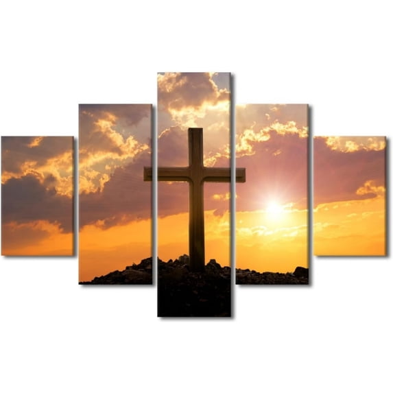 TISHIRON 5PCS Framed Christian Theme Canvas Wall Art Set,60"x40" Christ Religion Cross Wall Canvas Art Decor
