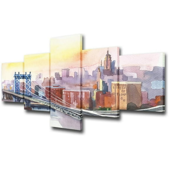 TISHIRON 5PCS Framed City Theme Canvas Wall Art Set,50"x24" Colorful New York Cityscape Wall Canvas Art Decor