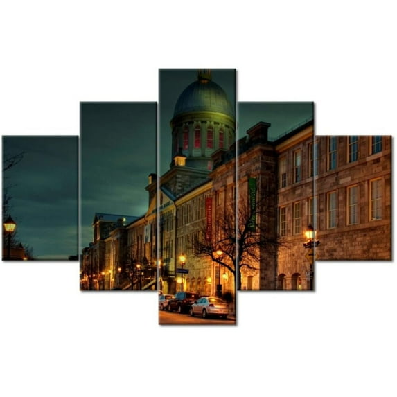 TISHIRON 5PCS Framed City Theme Canvas Wall Art Set,50"x24" Montreal City Night Landscape Wall Canvas Art Decor