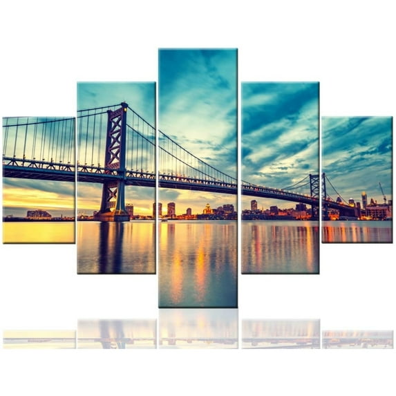 TISHIRON 5PCS Framed City Theme Canvas Wall Art Set,60"x40" Bridge Cityscape Wall Canvas Art Decor