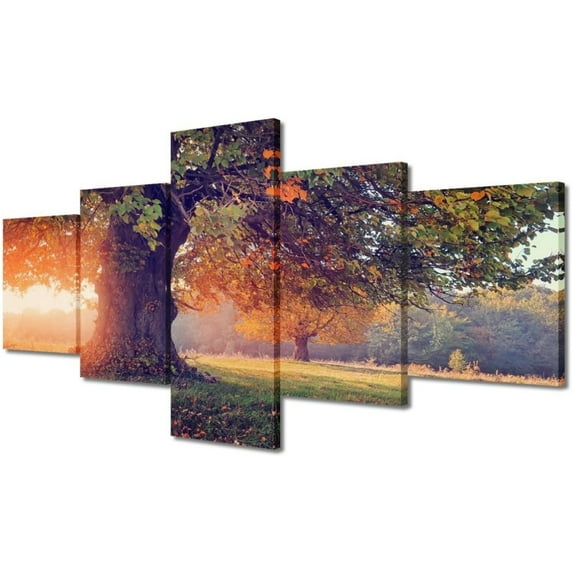 TISHIRON 5PCS Framed Forest Landscape Theme Canvas Wall Art Set,50"x24" Towering Trees Natural Landscape Wall Canvas Art Decor