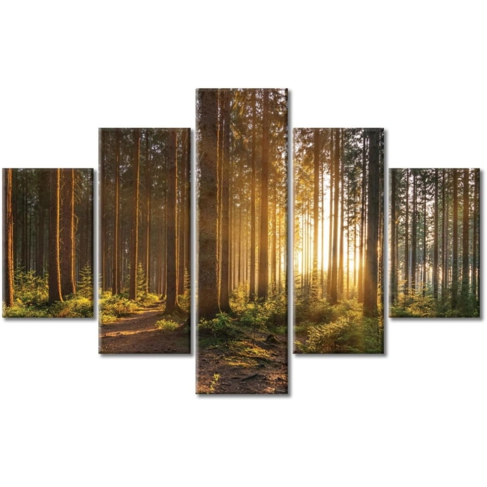 TISHIRON 5PCS Framed Forests Landscape Theme Canvas Wall Art Set,60"x40