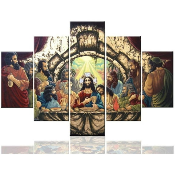 TISHIRON 5PCS Framed Jesus Canvas Wall Art Set,50"x24" Last Supper Canvas Prints for Living Room, Bedroom, Office Home Wall Decor