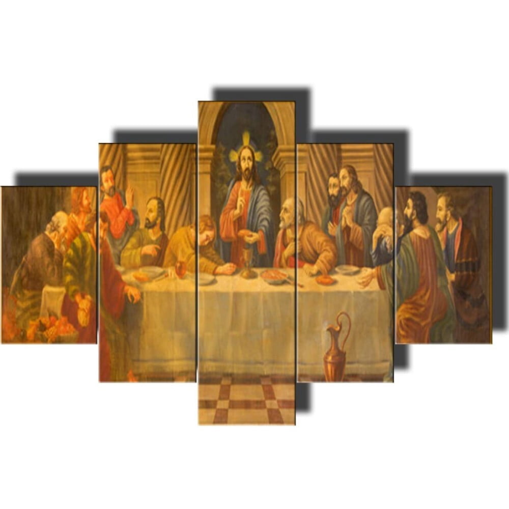 TISHIRON 5PCS Framed Jesus Canvas Wall Art Set,60"x32" The Last Supper ...