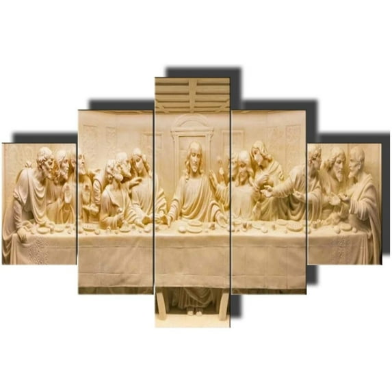 TISHIRON 5PCS Framed Jesus Canvas Wall Art Set,60"x32" The Last Supper Canvas Prints for Living Room, Bedroom, Office Home Wall Decor