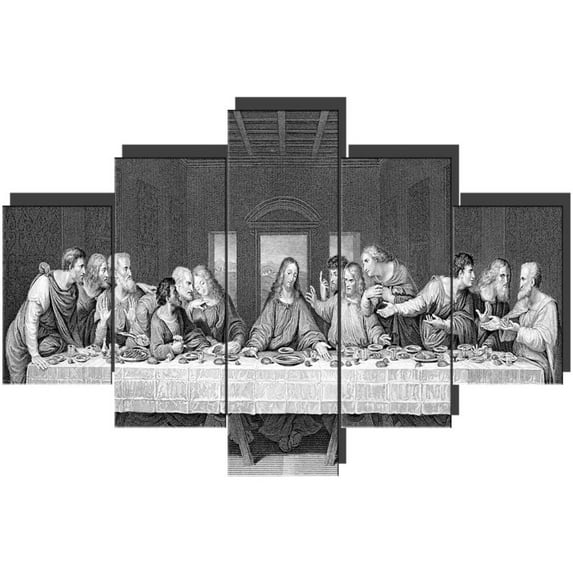 TISHIRON 5PCS Framed Jesus Canvas Wall Art Set,60"x40" Black and White Last Supper Canvas Prints for Living Room, Bedroom, Office Home Wall Decor
