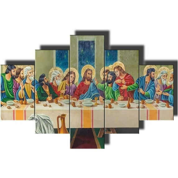 TISHIRON 5PCS Framed Jesus Canvas Wall Art Set,60"x40" The Last Supper Canvas Prints for Living Room, Bedroom, Office Home Wall Decor