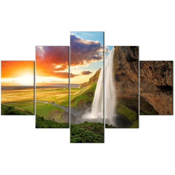TISHIRON 5PCS Framed Landscape Theme Canvas Wall Art Set,50"x24" Waterfall Mountain Landscape Wall Canvas Art Decor