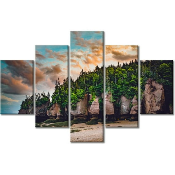 TISHIRON 5PCS Framed Landscape Theme Canvas Wall Art Set,60"x32" Beach Sunset Landscape Wall Canvas Art Decor