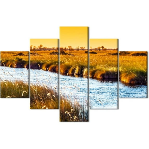 TISHIRON 5PCS Framed Landscape Theme Canvas Wall Art Set,60"x40" Sunset Stream River Landscape Wall Canvas Art Decor
