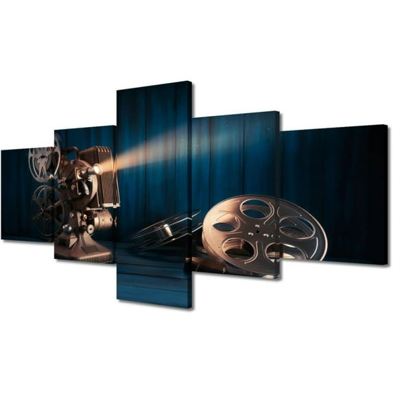 TISHIRON 5PCS Framed Movie Theater Theme Canvas Wall Art Set,50"x24" Retro Film Production Wall Canvas Art Decor