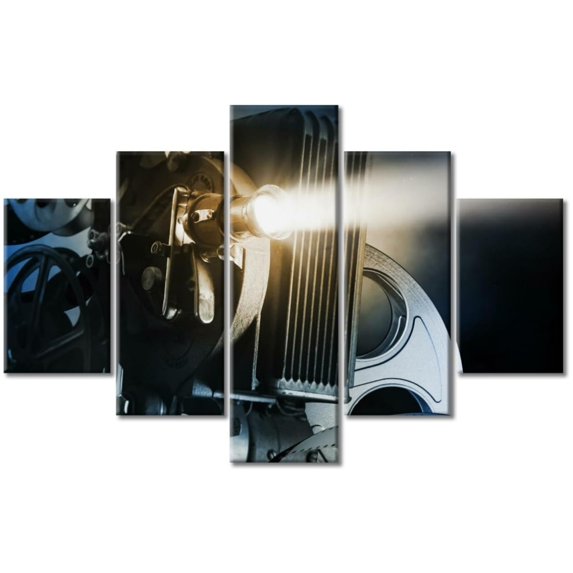 TISHIRON 5PCS Framed Movie Theater Theme Canvas Wall Art Set,60"x40" Cinema Old Film Reel Wall Canvas Art Decor