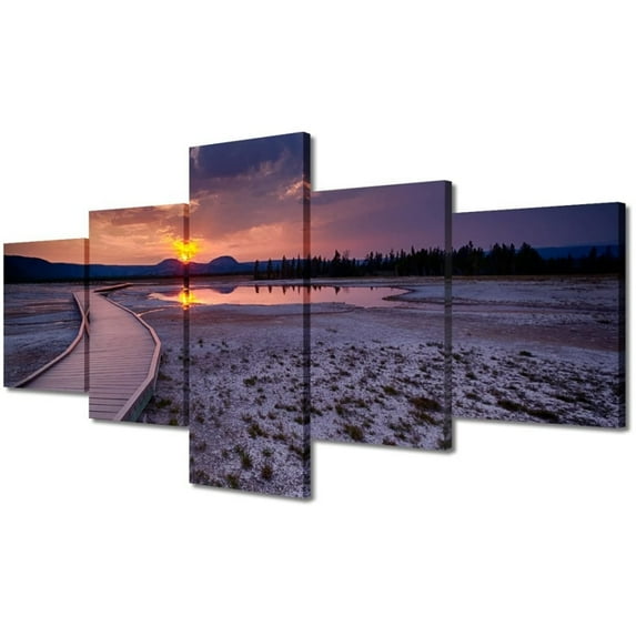 TISHIRON 5PCS Framed Natural Landscape Theme Canvas Wall Art Set,50"x24" National Park Landscape Wall Canvas Art Decor