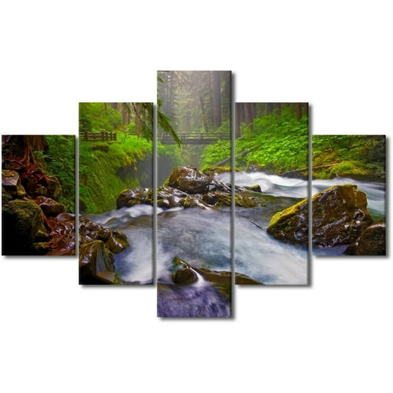 TISHIRON 5PCS Framed Natural Landscape Theme Canvas Wall Art Set,60"x40" Rain Forest Landscape Wall Canvas Art Decor