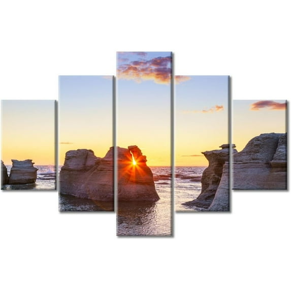 TISHIRON 5PCS Framed Natural Scenery Theme Canvas Wall Art Set,50"x24" Ocean Tan Rock Wall Canvas Art Decor