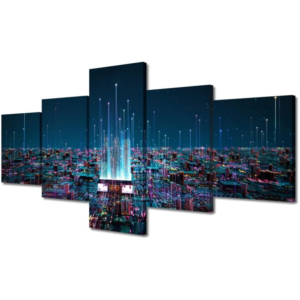 TISHIRON 5PCS Framed Technology Theme Canvas Wall Art Set,50