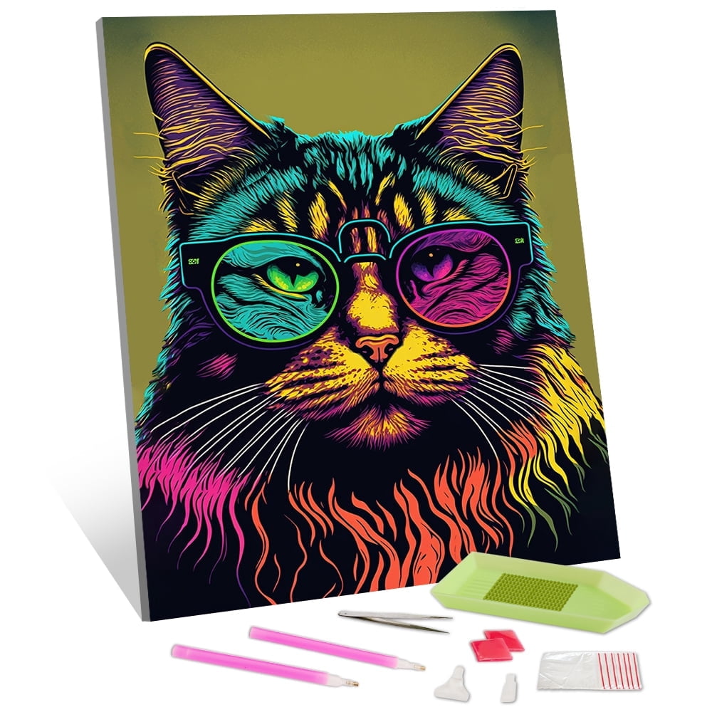 T*o様 DIY Diamond Art Kit ステンドグラス猫箱傷あり中身は TISHIRON Diamond Art Painting Kits,12x16 inch 5D DIY Cat with