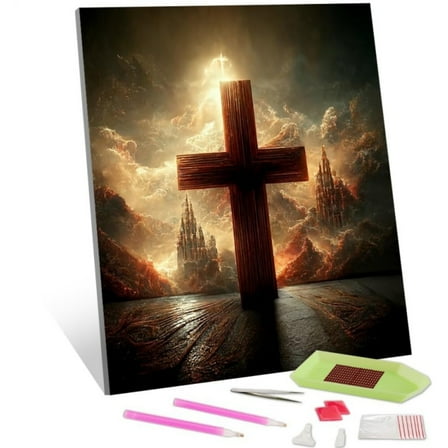 TISHIRON Diamond Art Painting Kits,12x16 inch 5D DIY Christian Cross Diamond Art Crafts Kit for Adults and Kids Beginners
