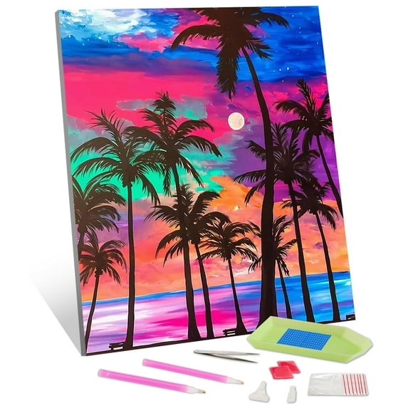 TISHIRON Diamond Art Painting Kits,12x16 inch 5D DIY Colorful Coconut Trees Diamond Art Crafts Kit for Adults and Kids Beginners
