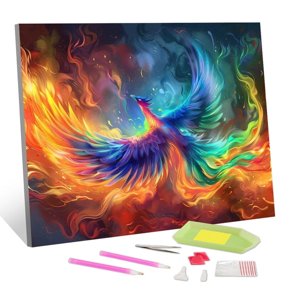 TISHIRON Diamond Art Painting Kits,12x16 inch 5D DIY Colorful Phoenix Diamond Art Crafts Kit for Adults and Kids Beginners