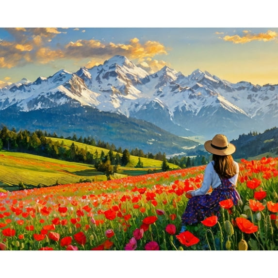 TISHIRON Diamond Art Painting Kits,12x16 inch 5D DIY Girl in the Field Diamond Art Crafts Kit for Adults and Kids Beginners