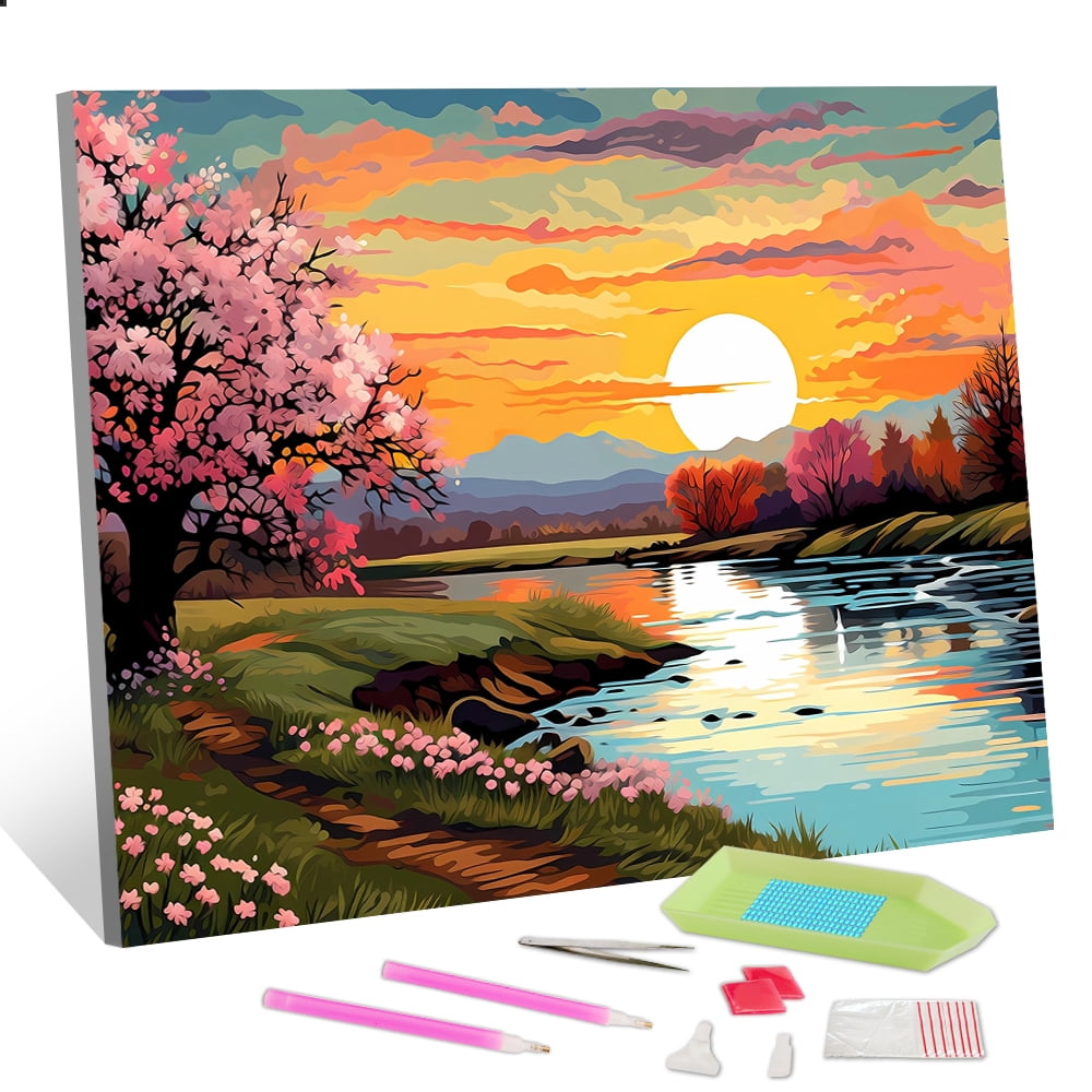 Kit Diamond Painting 5D Pont Rivière - 30x40 Cm - Toile HD - Diamants Ronds Brillants - Pour Adultes Débutants - Déco Maison