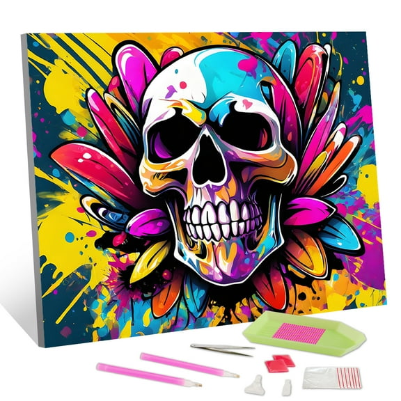 TISHIRON Diamond Art Painting Kits,12x16 inch 5D DIY Multicolored Skull Diamond Art Crafts Kit for Adults and Kids Beginners