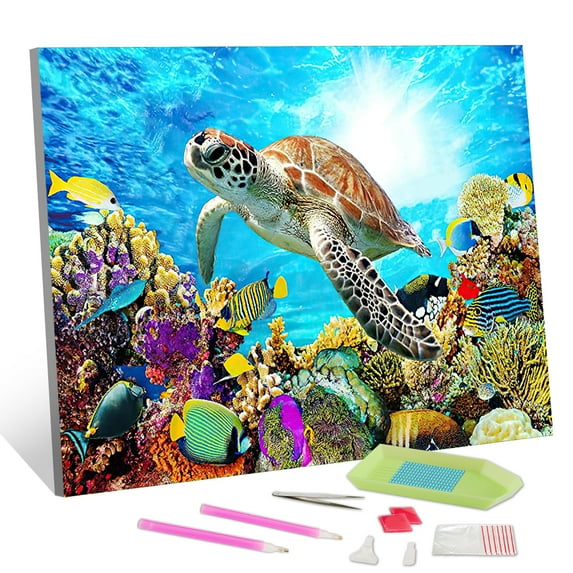 TISHIRON Diamond Art Painting Kits,12x16 inch 5D DIY Ocean Animal Corals Sea Turtle Diamond Art Crafts Kit for Home Wall Decor Gift