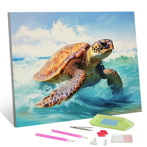 TISHIRON Diamond Art Painting Kits,12x16 inch 5D DIY Turtles and Waves Diamond Art Crafts Kit for Adults and Kids Beginners