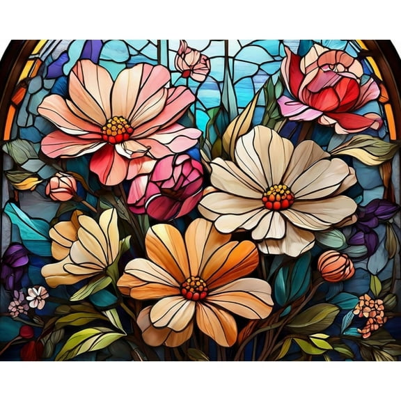 TISHIRON Paint by Numbers for Adults,16x20 inch Canvas Wall Art Colorful Flowers in Stained Glass Style Oil Painting by Numbers Kit for Home Wall Decor (Frameless)