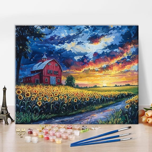TISHIRON Paint by Numbers for Adults,16x20 inch Canvas Wall Art Colorful Sunset and Sunflowers Painting by Numbers Kit for Home Wall Decor (Frameless)