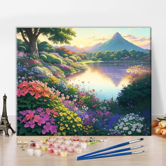 TISHIRON Paint by Numbers for Adults,16x20 inch Canvas Wall Art Flower Mountain Forest Clouds Reflection Oil Painting by Numbers Kit for Home Wall Decor (Frameless)