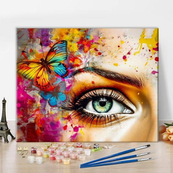 TISHIRON Paint by Numbers for Adults,16x20 inch Canvas Wall Art Woman's Eye with Butterfly Oil Painting by Numbers Kit for Home Wall Decor (Frameless)