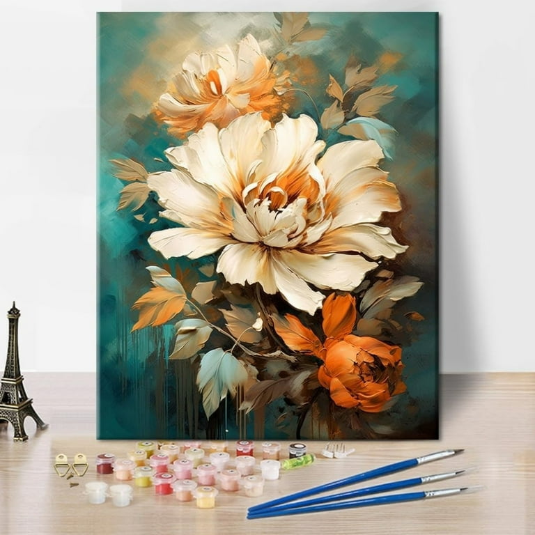 Tishiron Paint by Numbers for Adults,16x20 inch Canvas Wall Art Abstract Oil Flowers Oil Painting by Numbers Kit for Home Wall Decor (Frameless), Size
