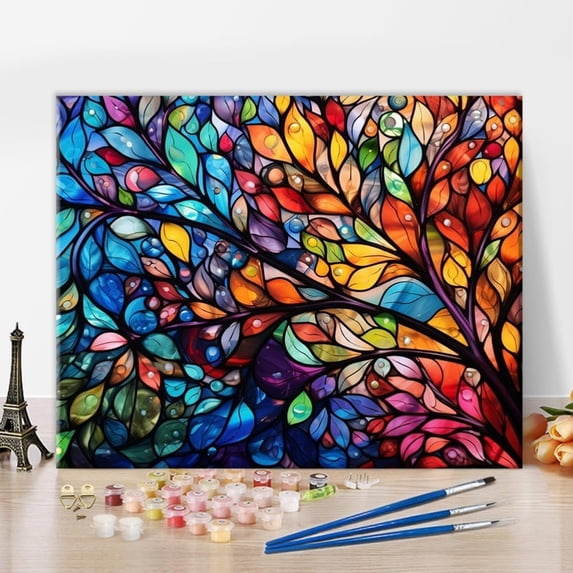TISHIRON Paint by Numbers for Adults,16x20 inch Canvas Wall Art Acrylic Colorful Tree Oil Painting by Numbers Kit for Home Wall Decor (Frameless)