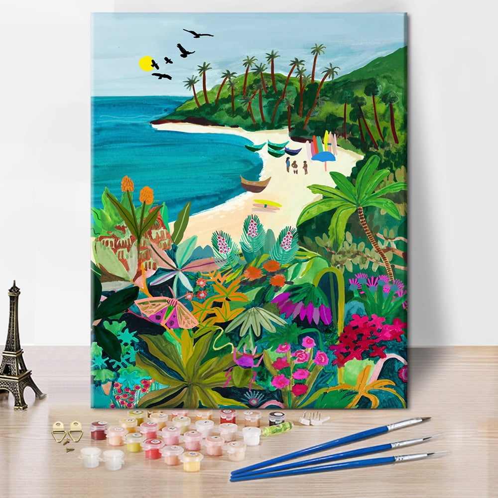 Tishiron Paint by Numbers for Adults 16 x 20 Inches, Beach Paint by Numbers for Kids Ages 4-8 Seaside Landscape DIY Canvas Painting Color by Number