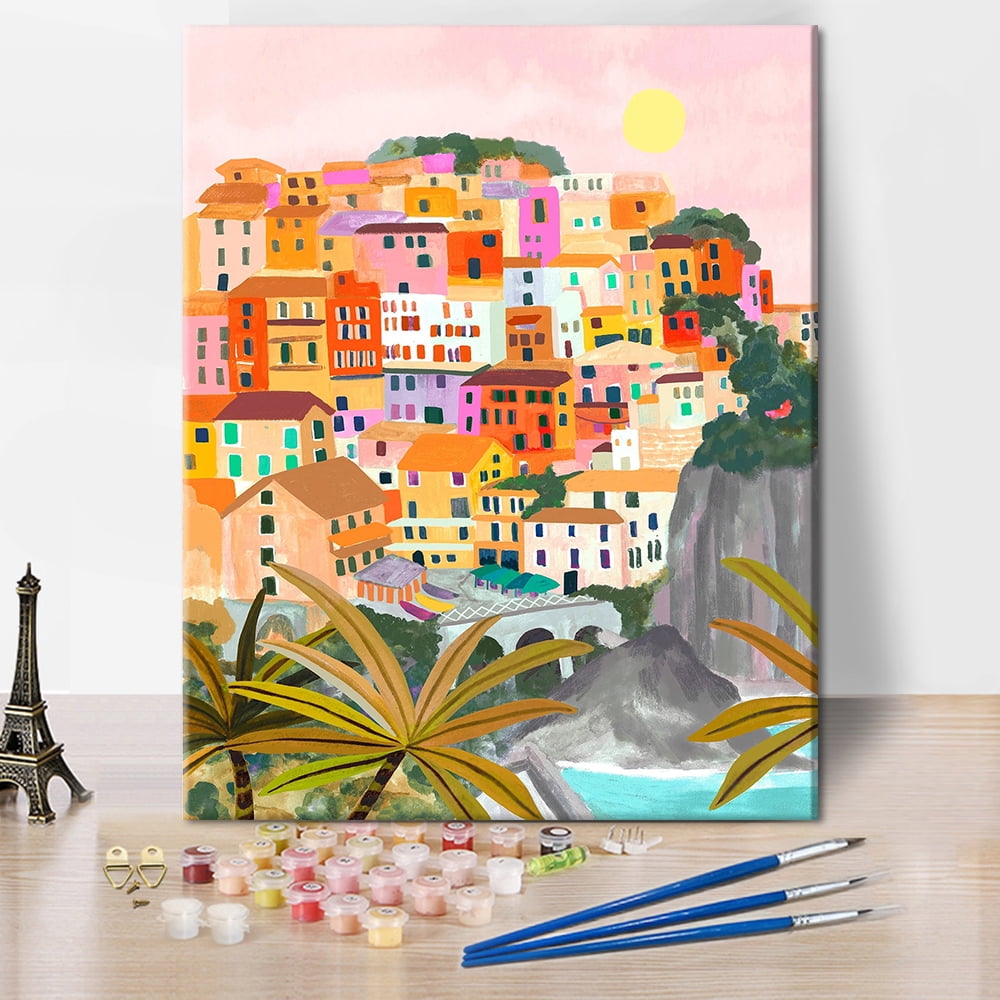 Tishiron Paint by Numbers for Adults 16 x 20 Inches, Beach Paint by Numbers for Kids Ages 4-8 Seaside Landscape DIY Canvas Painting Color by Number