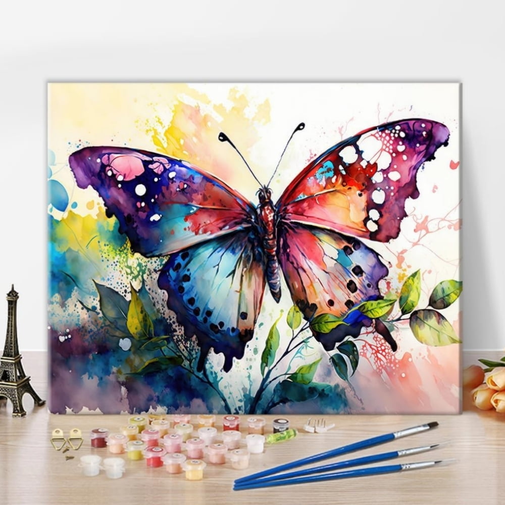 TISHIRON Paint by Numbers for Adults,16x20 inch Canvas Wall Art Beautiful Butterfly Oil Painting